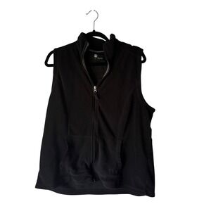 GAP Women Black Fleece Vest Full Zip Collar‎ Pockets XL Layering Preppy
